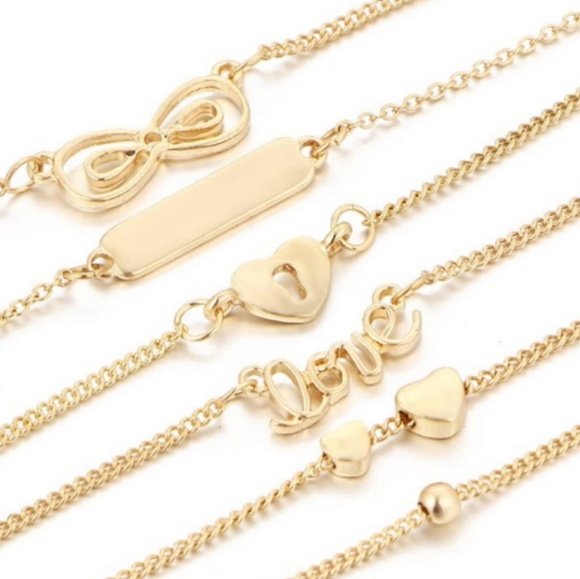 6  PC Gold Charm Bracelet/Anklet Set - Picture 2 of 4